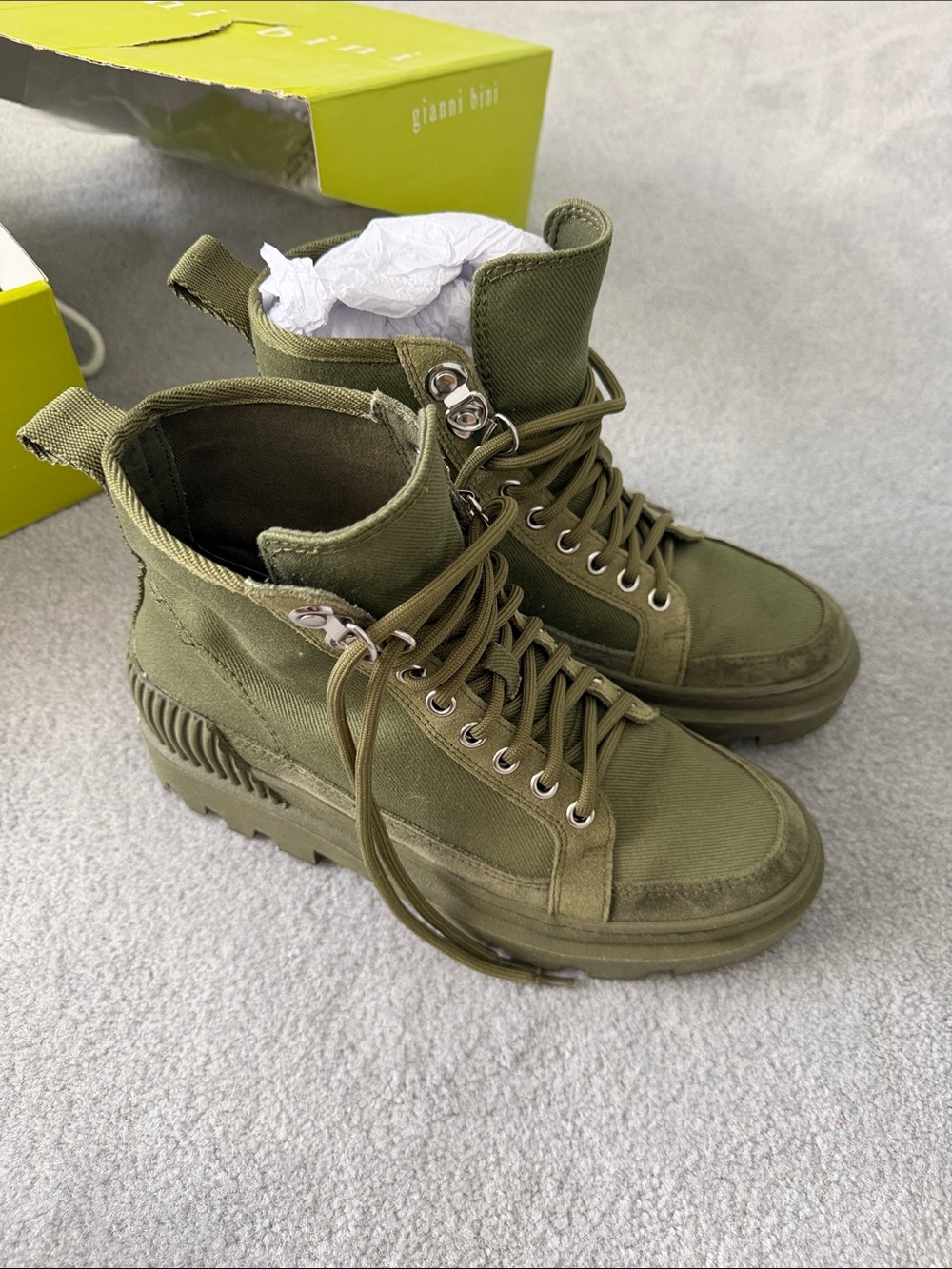 Gianni Bini Olive Lace-Up Platform Ankle Boots